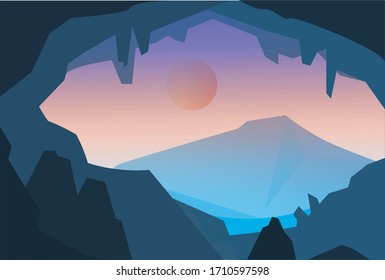 The evening sun light in the ice cave