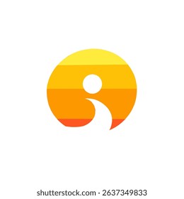 Evening sun symbol with gradient color overlay. Sunset logo. Sunset icon. circle logo initial i.