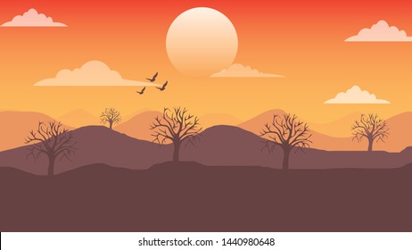 Evening Sunset Landscape Background View