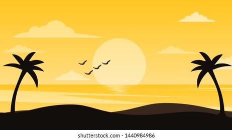 Evening Sunset in Sea Landscape Background