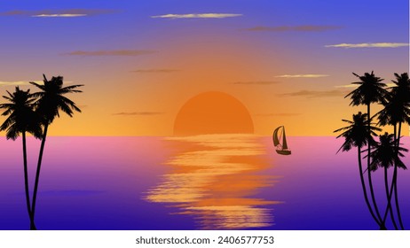 Evening sunset view landscape background design