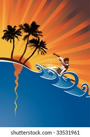 evening surfer vector