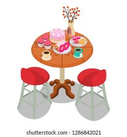 Evening tea concept banner. Isometric banner of evening tea vector concept for web, giftcard and postcard