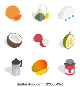 Evening tea icons set. Isometric set of 9 evening tea vector icons for web isolated on white background