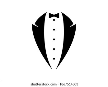 Evening tuxedo icon. Stylish formal suit with bow tie and white waistcoat wedding fashion and essential attire for conferences and concerts classic luxury style for receptions in high vector society.