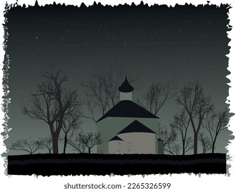 Evening twilight. landscape with trees. Vector file for designs.