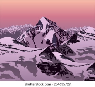 evening vector winter landscape in the Alps
