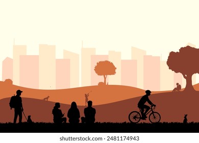 Evening view in the city park. Vector illustration design template