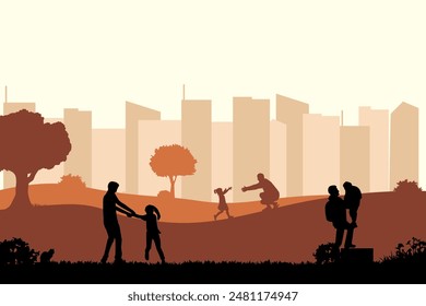 Evening view in the city park. Vector illustration design template