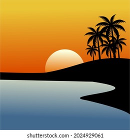 evening view on the beach vector illustration