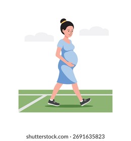 Caminhada à noite com baby bump desfrutando de ilustração de tempo tranquilo