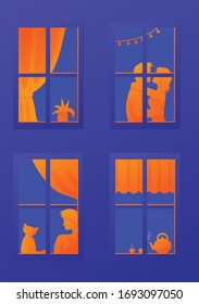Evening windows with cozy scenes  