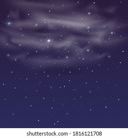 evening winter sky, sparkling snowflakes falling from soft fluffy clouds. Winter Christmas background .Vector
