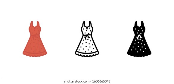 Evening Women Dress clothes icon. Apparel flat, silhouette, line vector illustration on white background