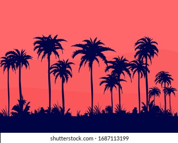 Evenings on the beach with dark colored coconut trees will relax the orange summer sky.