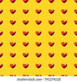 evenly located red diamond hearts on yellow background. seamless pattern
