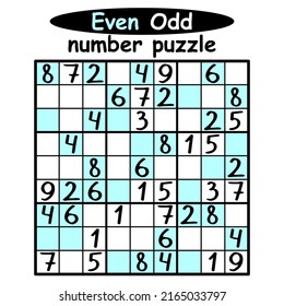 Even-Odd number puzzle for kids and adults vector illustration