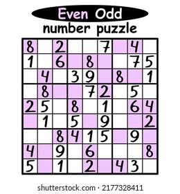 Even-Odd sudoku printable activity page vector illustration