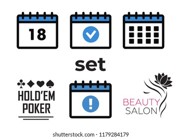 Event add delete progress icons and Poker club, casino sign set. Beautiful woman logo