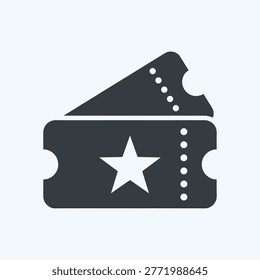 Event admission ticket collection, simple solid glyph style, cinema access, theater entry, travel booking, film, and entertainment