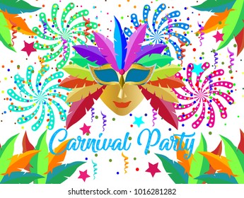 Event Brazil Carnival design on isolate background with Carnival mask and feathers for  Travel destination in South America During Summer.poster, greeting card, party invitation, banner other users