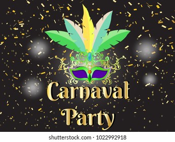 Event Brazil Carnival design on colorful background with Carnival mask and feathers for  Travel destination in South America During Summer.poster, greeting card, party invitation, banner other users