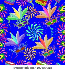 Event Brazil Carnival design seamless pattern with Carnival mask feathers for Travel destination in South America During Summer.poster, greeting card, party invitation, banner other users