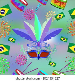 Event Brazil Carnival design seamless pattern with Carnival mask feathers for Travel destination in South America During Summer.poster, greeting card, party invitation, banner other users