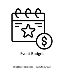 Ilustración de diseño de iconos del contorno del vector de presupuesto de evento. Símbolo de administración de eventos en el archivo EPS 10 de fondo blanco
