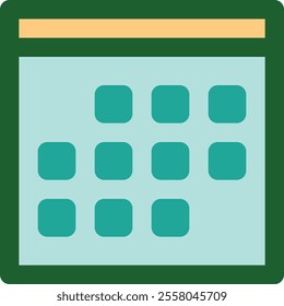 Event calendar icon showcasing organized scheduling and date management. Perfect for visuals on planning events, time management, reminders, and coordinating activities for seamless execution.