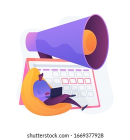 Event calendar notification. Freelancer project, deadline date, appointment reminder. Calender and megaphone isolated design element. Time management. Vector isolated concept metaphor illustration