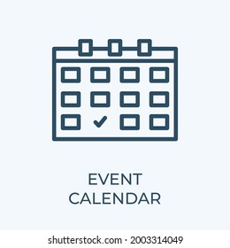 Icono de línea vectorial delgada del trazo del calendario de eventos. Icono de vector de esquema de optimización del motor de búsqueda. Gráficos vectoriales