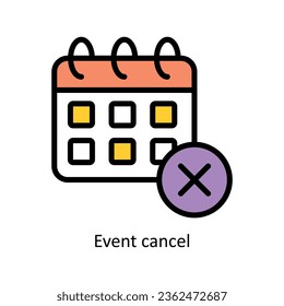 Ejemplo de diseño de iconos de esquema rellenado del vector Cancel del evento. Símbolo de administración de eventos en el archivo EPS 10 de fondo blanco