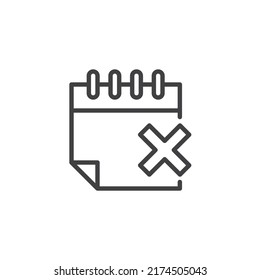 Event cancellation line icon. linear style sign for mobile concept and web design. Calendar and cross outline vector icon. Symbol, logo illustration. Vector graphics
