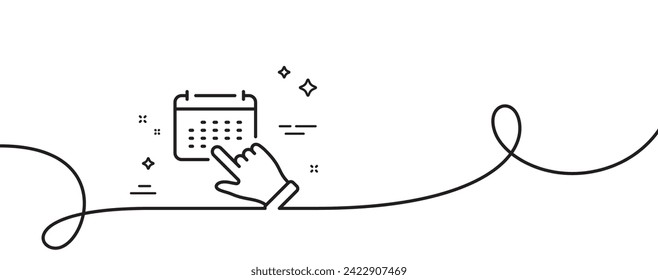 Evento haga clic en el icono de línea. Una línea continua con curl. Programar el signo del planificador. Seleccione el símbolo del mes del calendario. Haga clic en la cinta de esquema única. Patrón de curva de bucle. Vector