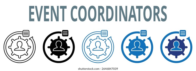 event coordinators icon set. contain icon, vector, illustration, wedding, vendors, event, coordinators, planners, organizers, administration