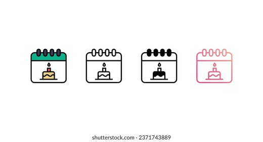 Event Date icons, color, line, glyph, gradient, Blue icon, Birthday party icon in five variations stock illustration.