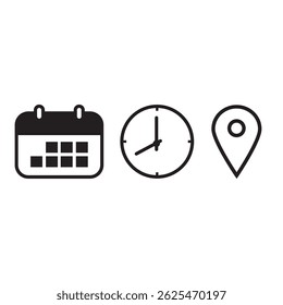 Event Date, Time, Venue Icon vector element. For social media post, invitation, poster and other purposes. 