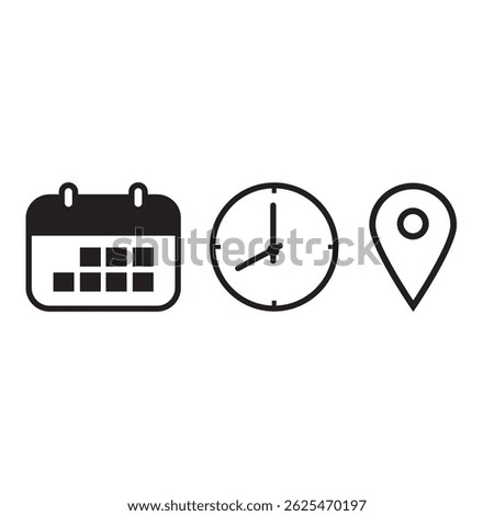 Event Date, Time, Venue Icon vector element. For social media post, invitation, poster and other purposes. 