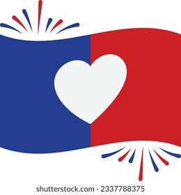 Event Day le 14 juillet Celebration decorated Signage Vector Icon Design, Bastille Day Symbol, National day of France Sign, French Revolution Stock illustration, Fireworks, heart and Flag Concept,