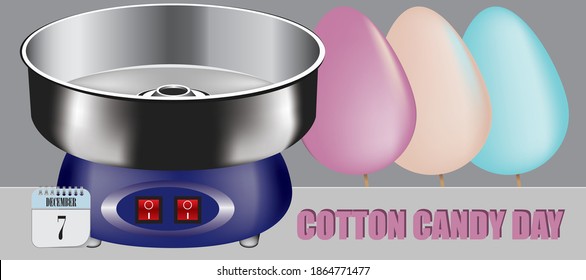 The event in December is Cotton Candy Day. Vector illustration