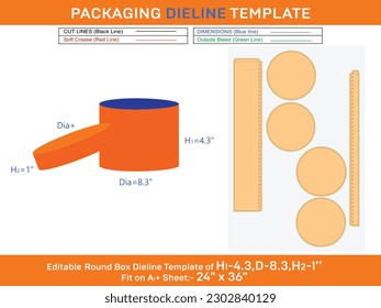 Decoración de eventos, plantilla de línea de caja de regalo de tapa redonda con dimensión H1 4.3, D 8.3, H2 de 1 pulgada