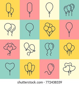 Event decoration icons. Balloons vector line icons.