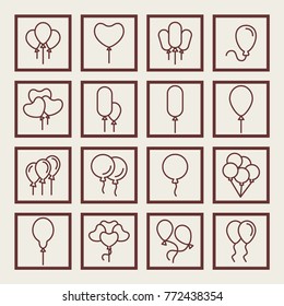 Event decoration icons. Balloons vector line icons.
