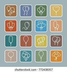 Event decoration icons. Balloons vector line icons.