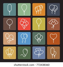 Event decoration icons. Balloons vector line icons.