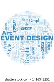 Event Design word cloud. Wordcloud made with text only.