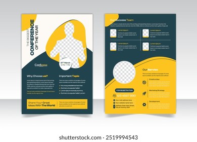 Plantilla de folleto de página doble de evento . Moderno diseño de volante limpio. Diseño de Plantilla de volante de conferencia de negocios