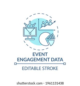 Event engagement data concept icon. Hybrid event measurement idea thin line illustration. Measuring session, attendees participation metrics. Vector isolated outline RGB color drawing. Editable stroke