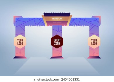 Diseño de arco de entrada de evento con patrón gráfico en formato editable para impresión y marca